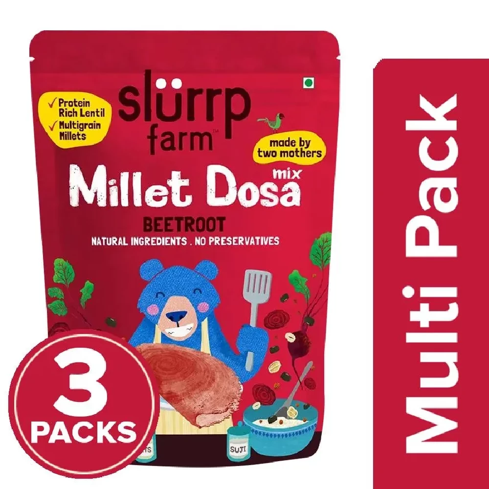 Slurrp Farm Millet Dosa Mix - Supergrains + Beetroot, 3x150 g-1.webp
